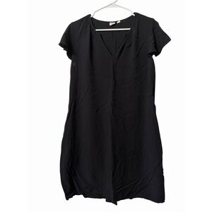 GAP Black Shift Dress Womens Small Flutter Sleeve V Neck Knee Length Casual